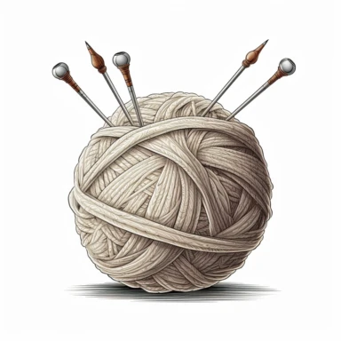 vintage vector cartoon clipart of a ball of yarn with knitting needles on a white background