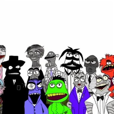 a set of black line clipart inspired by zombie wars and eat the rich and income inequality and class warfare and evil muppets and retro rubber hose style animation