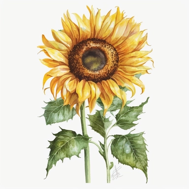 sunflower clipart in watercolor vector on a white background 4k