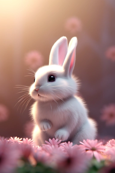 ed small bunny clipart, in the style of unreal engine 5, vray tracing, subtle pastel tones, rollei prego 90, white and pink, dutch and flemish