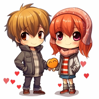 create some anime style clipart. make them meaning love kiddie style no background