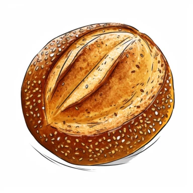 a round loaf of bread with a beautifully scored top, white background, clipart style