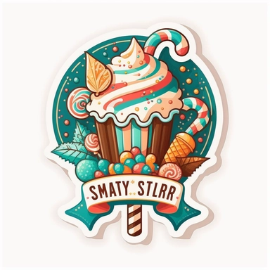 vector sticker design, Christmas Candy Shop clipart, white background, flat colors