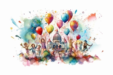 Watercolor, Design an image that embodies amusement and laughter clipart, hd, on a white background, spaced out