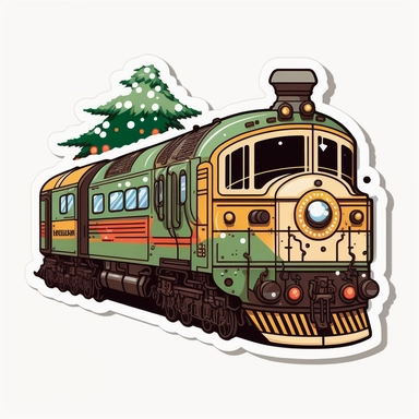 vector sticker design, anime style Christmas Train clipart, white background, flat colors