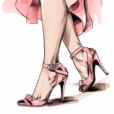 hand-drawn illustration clipart of women's feet wearing pink high heel sandals