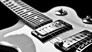 ultra sharp image of a classic guitar, clip art design, object art, extreme macro closeup, bold black and white, bokeh background, UHD resolution, HD, 8k