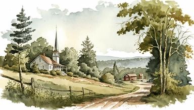Beautiful landscape scene in Alabama. highly detailed watercolor clipart.