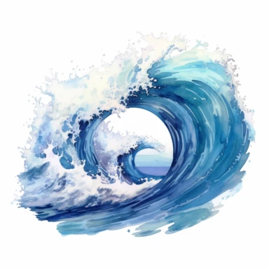Let the rhythmic dance of vibrant Watercolor Ocean Waves sweep you away into a world of serenity. clipart, on white background
