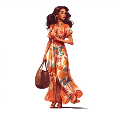 Hispanic beautiful woman in fashionable clothes clipart, isolated on white background, 4K