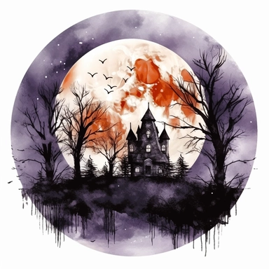 Watercolor Halloween full moon background Clipart hd, isolated on white background