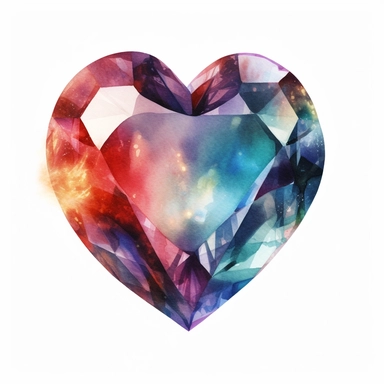 realistic heart shape jewel watercolor clipart single design, 8k