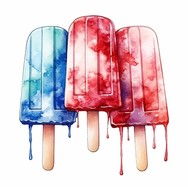 popsicle, in the style of fourth of july realistic and hyper-detailed watercolor painting, sketchfab, ahmed morsi, realistic watercolor paintings, use of common materials, handcrafted designs clipart red white and blue with white background