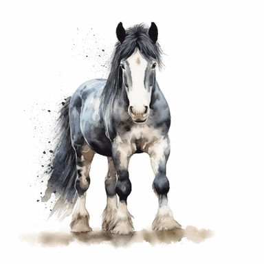 shire horse horse. foal watercolour painting realistic yet stylized, digitally enhanced, clipart, 32k uhd, detailed crosshatching white background