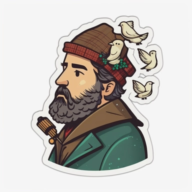 vector sticker design, Christmas caroler clipart, white background, flat colors