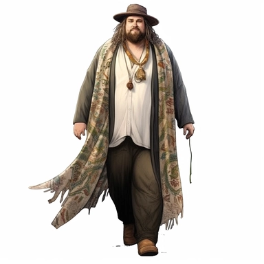 boho plus size man, fair skin, modern, semi-realistic, spiritual, witchy, clipart, fantasy, white background, high quality, beautifully accurate illustrations