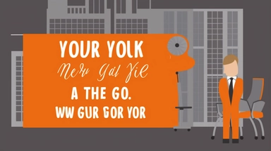 a goodbye party for a co-worker who is going to a new job at a new company, a banner that says Good luck with your new job! and We'll miss you!, in the style of 90s corporate America clipart, orange and grey