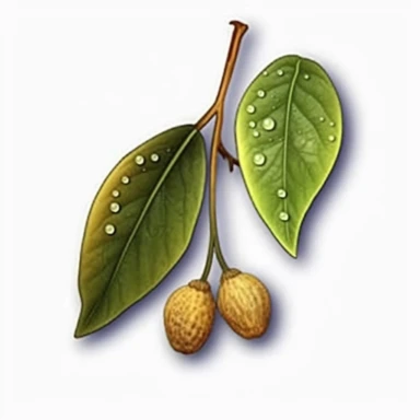 Isometric Sticker Clip Art of Lindentree Fruit, children friendly, illustrated in a playful and realistic style, perfect for any special occasion, cut out in the shape of an Leaf with small balls, with no visible background, giving it the appearance of a sticker, conveying a mystical and whimsical mood, edited with Adobe Photoshop to adjust brightness and contrast, rendered as a transparent PNG file with a high resolution to ensure a crisp and clear image with no pixelation, suitable for various