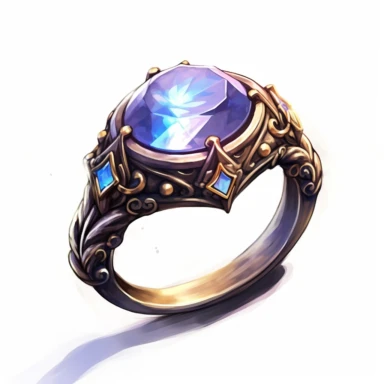 Craft an intriguing clipart of a mythical ring against a pristine white background. The ring should possess intricate designs and be encrusted with glistening gemstones. Let it emanate a soft, magical glow when worn, symbolizing the wearer's connection to mystical forces.