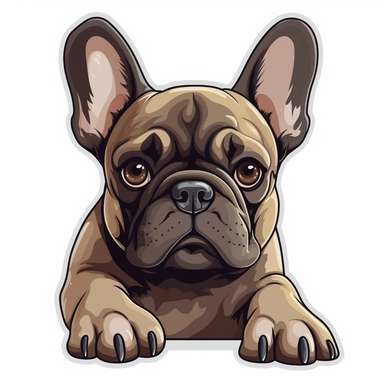 free download aibo sticker French Bulldog dog sticker free vector psd and clipart, two dog paws clinging to the front, face to camera, in the style of james bullough, strong facial expression, brown and beige, video glitches, 32k uhd, toby fox, manga-influenced