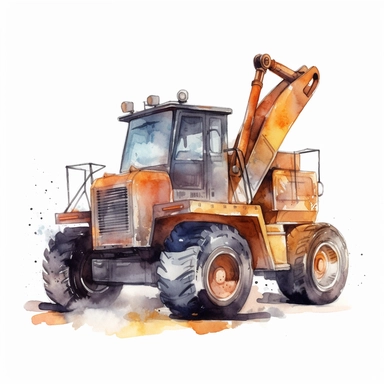 Construction Vehicle clipart on a white background, watercolor