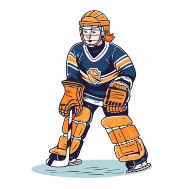 kid playing ice hokey match as goalie in ice hockey gear clip art vector, simple, white background