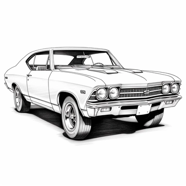 1968 Chevrolet Malibu SS clipart, black and white