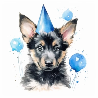 watercolor clipart white background moving living blue cartoon cute puppy german shepherd birthday