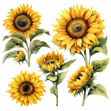 You find yourself midway on a captivating artistic journey, exploring the enchanting world of watercolor painting. Today, your focus lies on creating a collection of stunning sunflower clipart with a clean white background. Each sunflower will be a unique masterpiece, full of vibrant colors and delicate details.