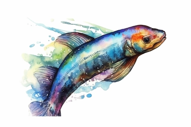 Watercolor, Electric Eel Fish, clipart, hd, on a white background, spaced out