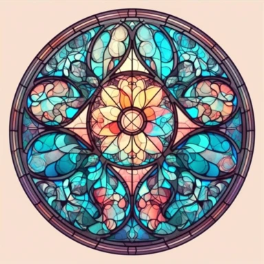 an intricate stained glass window design clipart, in the style of pastel gothic, #screenshotsaturday, reimagined religious art, multiple shapes,islamic art and architecture, watercolor illustrations, no background