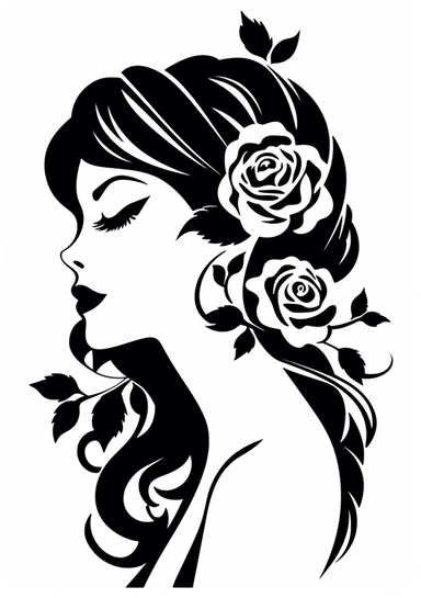clipart for ladies salon with some roses, very minimal, very simple, few lines, very clear lines, very clean lines, black only, white background