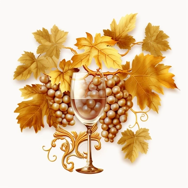 gorgeous golden classical retro antique grapes and grape golden leaves clip art for decorating wine bottles wine glasses on white background k8