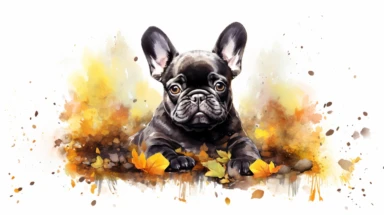 hyperrealistic ultra detailed watercolor clipart, French bulldog in the park like in a children's book, white background, in the style of digital print, clipart, illustration, sticker, ultra high definition, rich details, 32K, HD