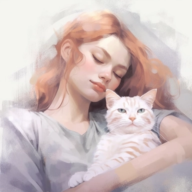 An illustration of a girl and her cat peacefully sleeping side by side, capturing their shared tranquility, pastel colors, white background, watercolor splash, clipart, by Jack Hughes