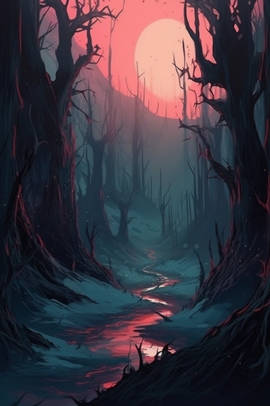 realistic clipart of enchanted winter hell landscape, digital painting
