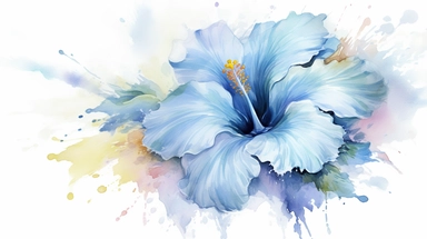 blue hibiscus iridescent watercolor clipart on grey background:.1 iridescent watercolor painting