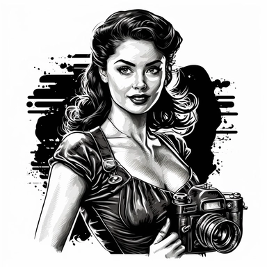 film noir theme, pin up girl clipart in a modern photography style, free-spirited and natural feel, white background, scalable vector format, highly detailed textured 8k