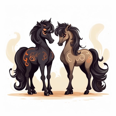 Cartoon black horse couple love clipart, high detail, illustration style, high solution, on the white background