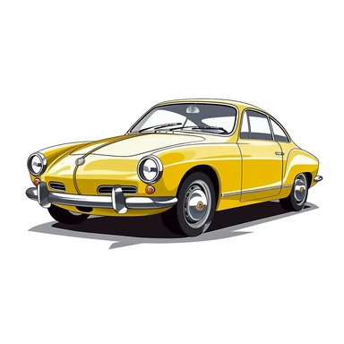 Style clipart, on a white background, vector, vector illustration, 1970 yellow Volkswagen Karmann Ghia, svg