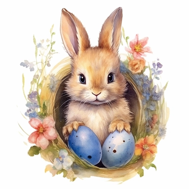 Easter baby bunny, cute, colourful, highly detailed, watercolor, clipart, no signature, no text