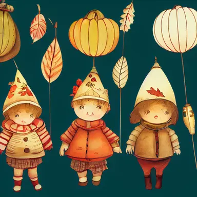 children in autumn clothes on a lantern parade, waldorf, martinmas, chalk, watercolor, clipart, white background, cartoon