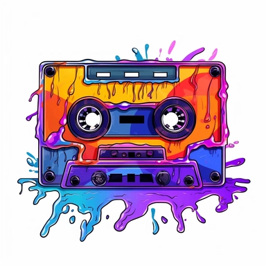 Cute Beautiful Retro 90s Color Melting cassette tape Sublimation Clipart,Cartoon, hyper realistic, intricate detail, illustration style,high solution,on the white background