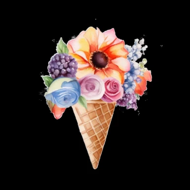 Ice Cream Flowers Cone Watercolor Sublimation Clipart, Clipart, white background, no watermark, no text, no word,