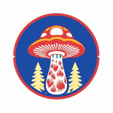 graphic bold, magic mushroom round logo, clipart, Colorado state flag colors