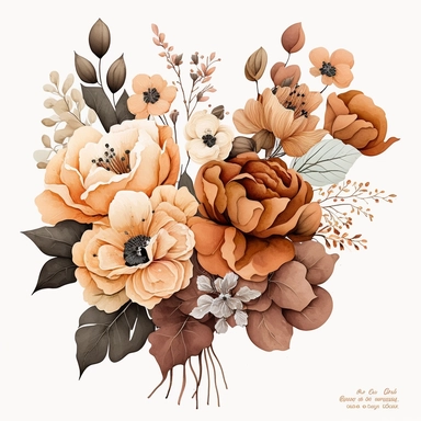 Terracotta Floral Clipart bouquet, pastel, orange and brown colors, watercolor, white background