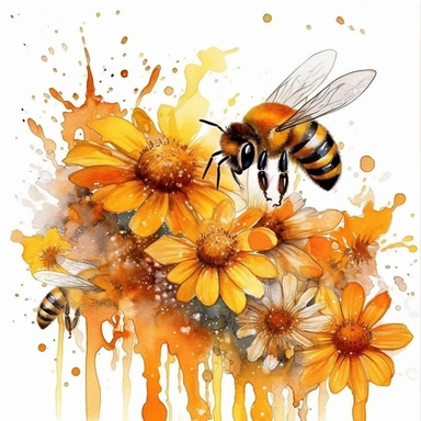 Watercolor Honeybee on a field full of flowers. Clipart Bundle.Everything is full of colourful flowers with green,red,yellow.Summer Clipart. Watercolor flower digital Graphics. Honey Bees, Honey Jar, Honey Drips.watercolor honey bee Clipart. Spring Garden honey dripping from honeycomb. Fantasy,white background. Black and white ink. solution HD : : ultrarealistic,Leica M6 camera with a Leica 50mm f/2 Summicron lens Fujifilm Pro 400H, set the ISO to 400, shutter speed to 1/125, and aperture to f/2
