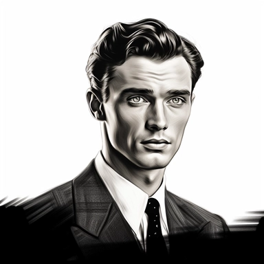 beautiful stunning handsome vintage old hollywood cinema young man, paint art style, clipart, white background, superrealistic, one of a kind