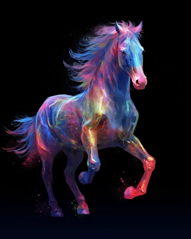 by ryohei hase, full body horse, neon colors, ultra detailed, clipart design graphic, vector, contour, 32k, black background,