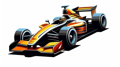 Contemporary vector clipart featuring a stylized indy car, represented by bold lines and abstract shapes, highlighting the car's distinctive design and speed, suitable for use in logos, icons, or racing-related infographics, on a clean white background